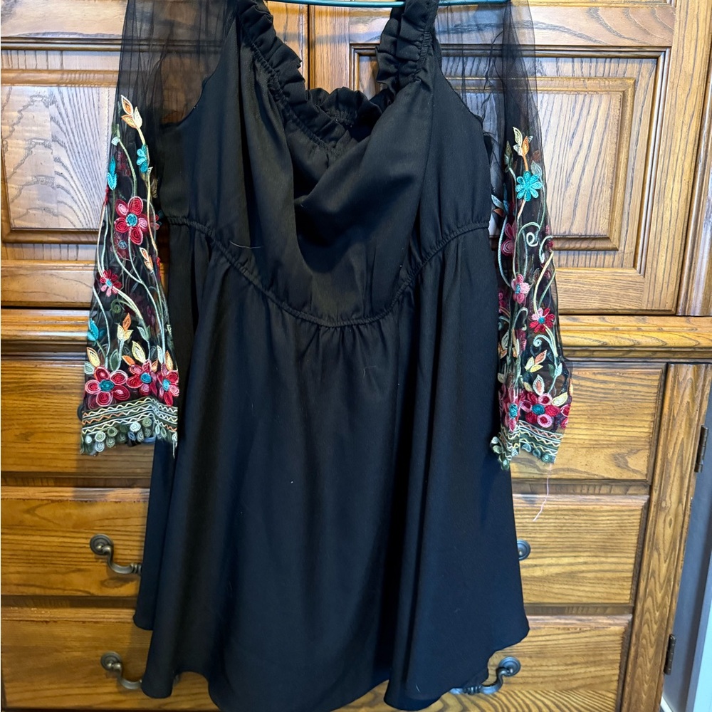 Embroidered Black Dress